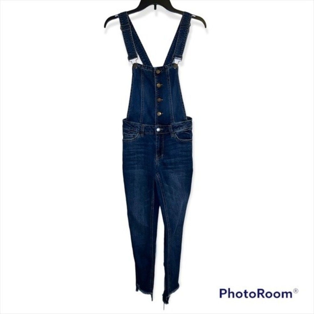 Refuge Dark Wash Denim Skinny Overalls Size Small